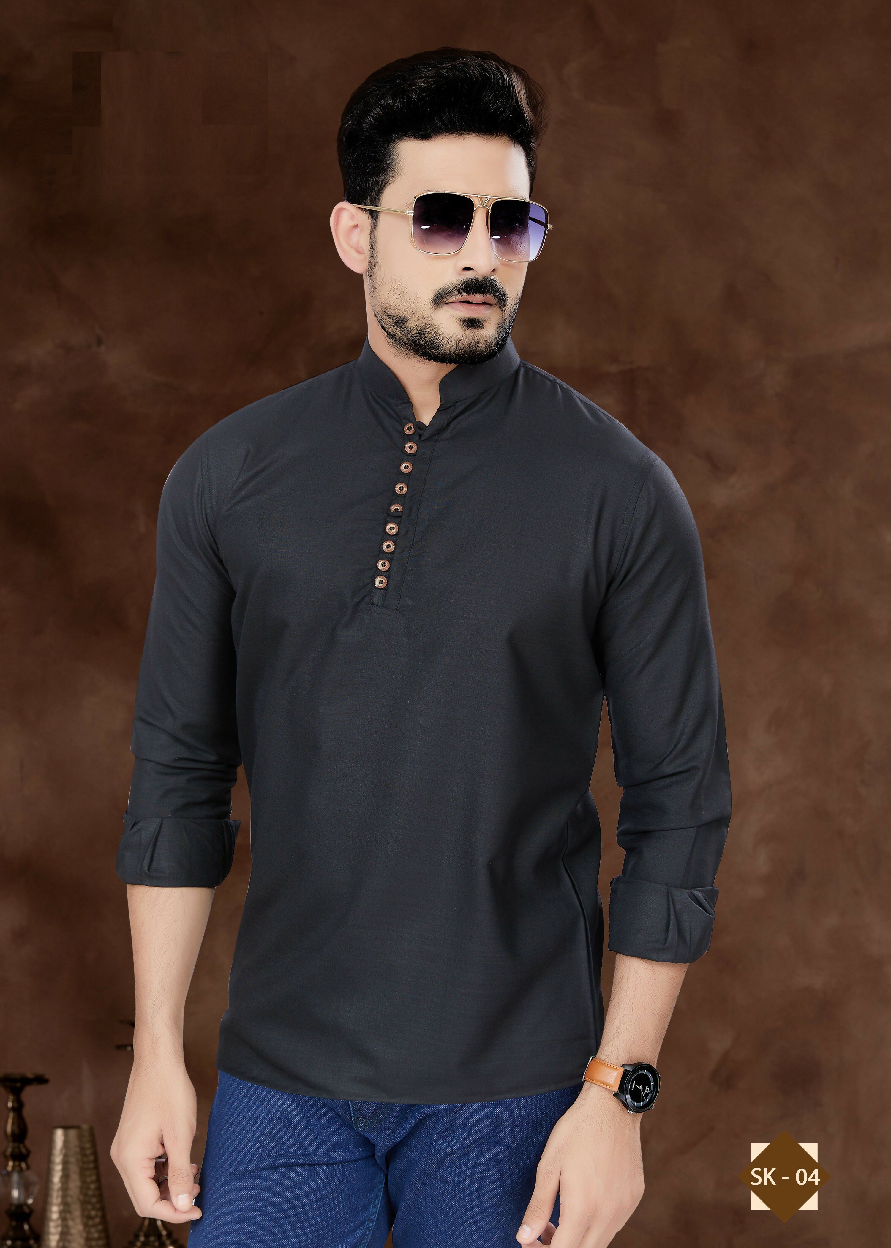 Joban Fashion Men's Pure Cotton Black Plain Short Kurta - Distacart