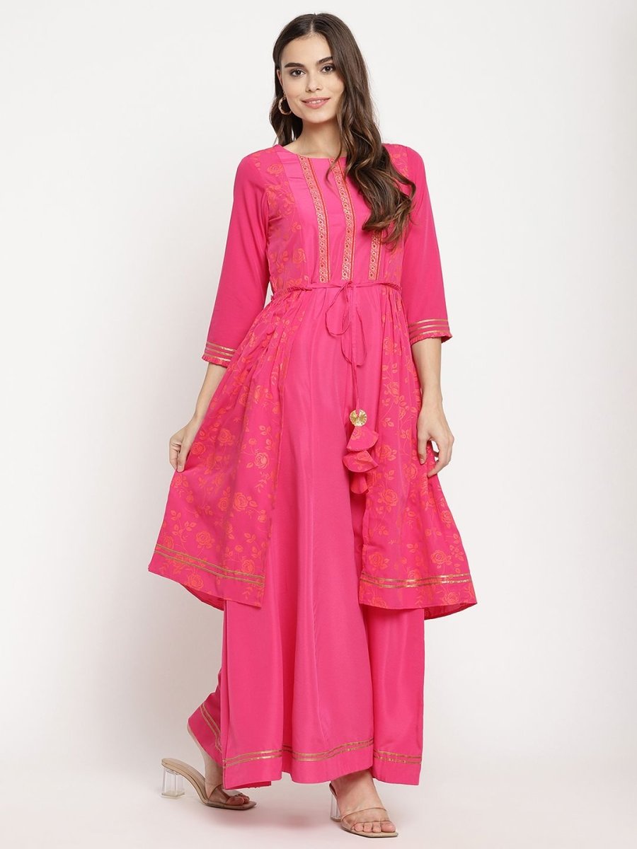 Ahalyaa Dark Pink Crepe Khari Print Dress For Women