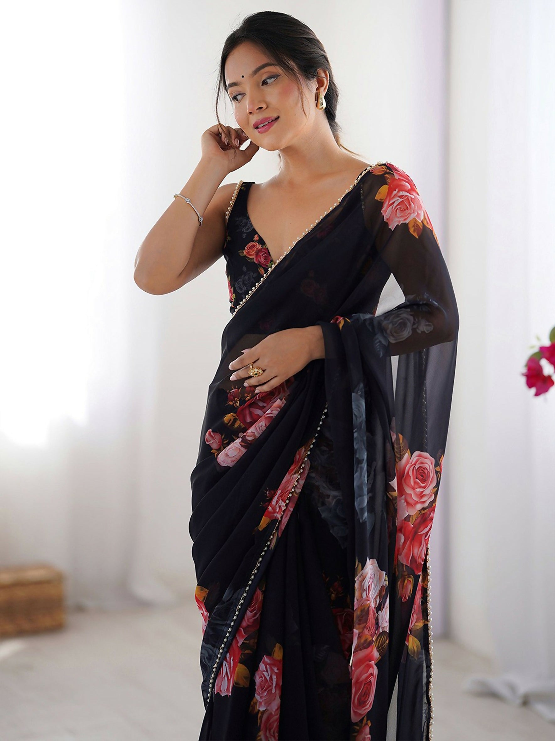 Traditional Partywear Black Georgette Fancy Saree-Pavitra