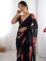 Thumbnail for Traditional Partywear Black Georgette Fancy Saree-Pavitra