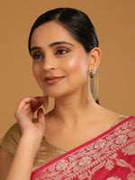 Thumbnail for Nuyug 22K Gold Plated Crystal Studded Floral Stud Contemporary Dangler Earrings