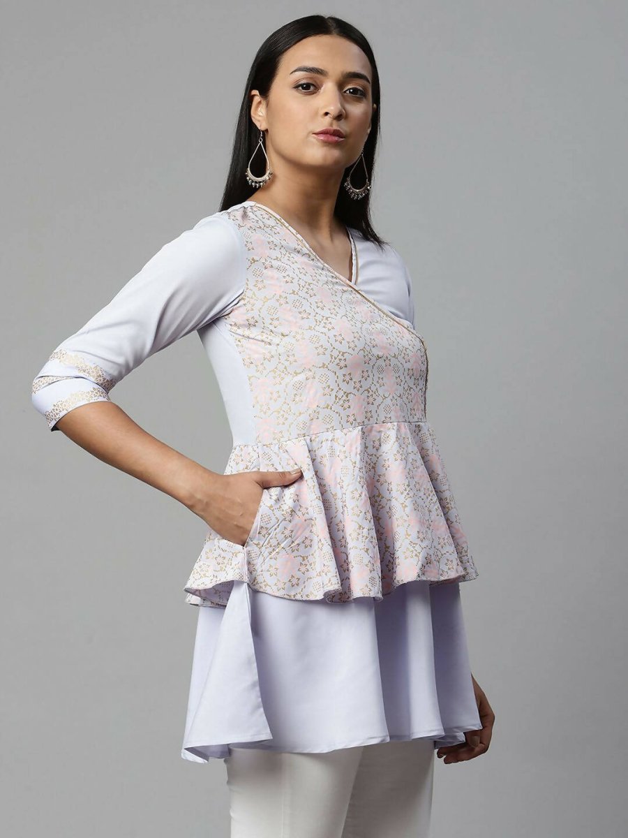 Ahalyaa Women Summer Blue Crepe Printed Tunic - Distacart