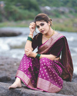 Thumbnail for Preksha Creation Banarasi Soft Silk Women Purple Saree - Distacart