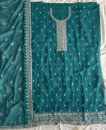 Thumbnail for KC Aqua Blue Georgette Straight Suit With Heavy Embroidery - Dista
