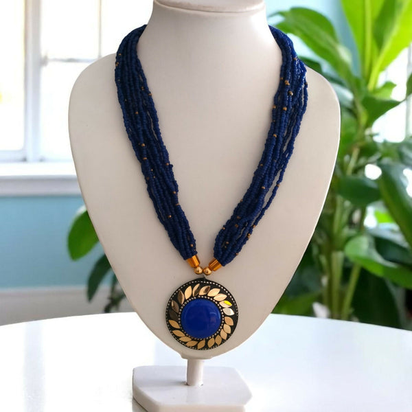 Inhanns Everyday Statement Beaded Pendant Necklace - Blue - Distacart