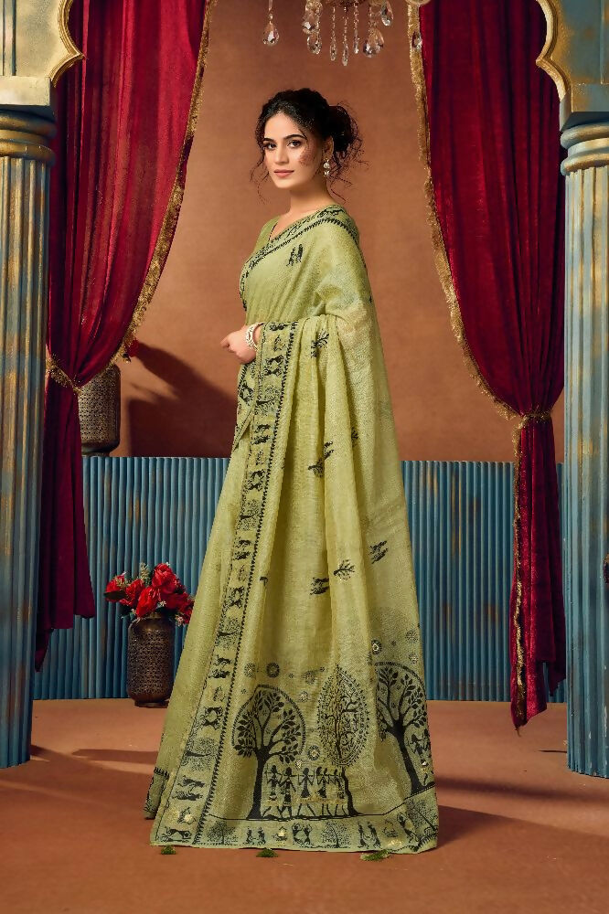 Jyoti Fashion Women's Green Modal Zari Woven Saree with Blouse - Dista