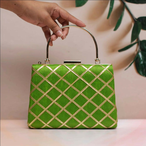 Joban Fashion Gota Patti Fabric Clutch - Green - Dista