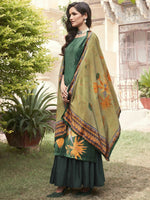 Thumbnail for Jyoti Fashion Women's Green Velvet Floral Digital Printed Kurta with Trouser & Dupatta - Distacart