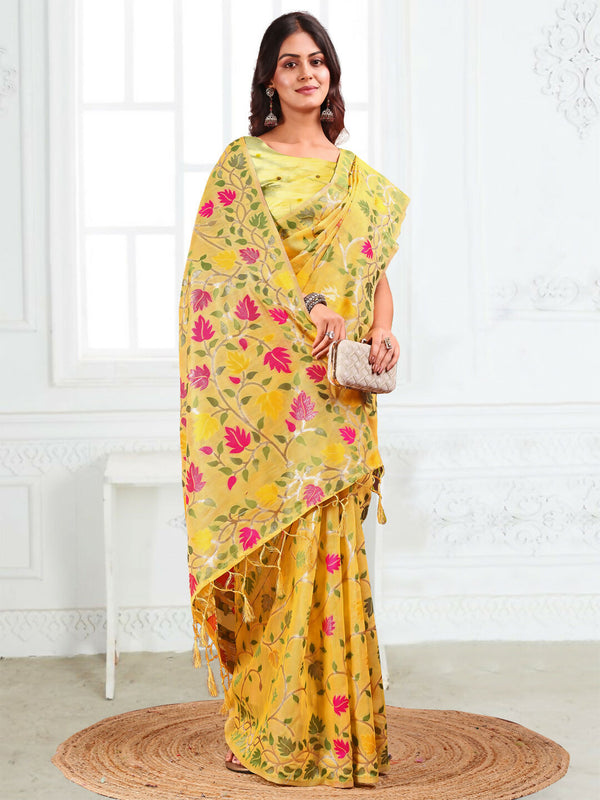 Astita Linen Cotton Yellow Saree
