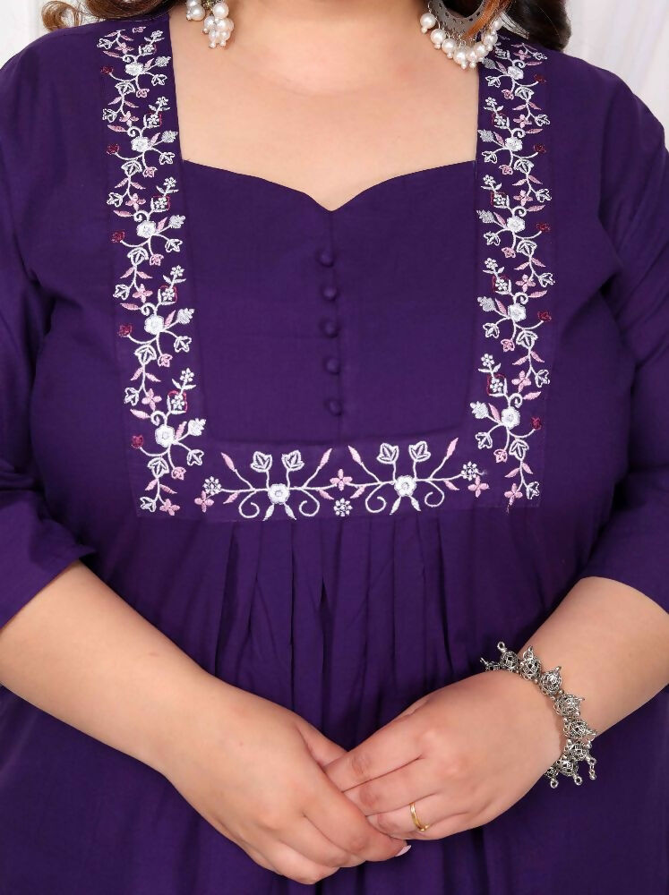 Miravan Womens Plus Size Purple Embroidered Kurta With Palazzo And Dupatta Set - Distacart