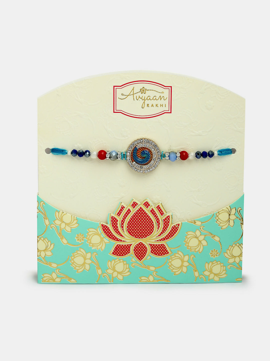 NVR Women & Men Set of 2 Blue Kundan-Studded & Beaded Bhaiya Bhabhi Rakhi With Roli Chawal & Chocolate - Distacart