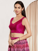 Thumbnail for Joban Fashion Purple Mulberry Silk Padded Blouse With Round Neck Sleeveless