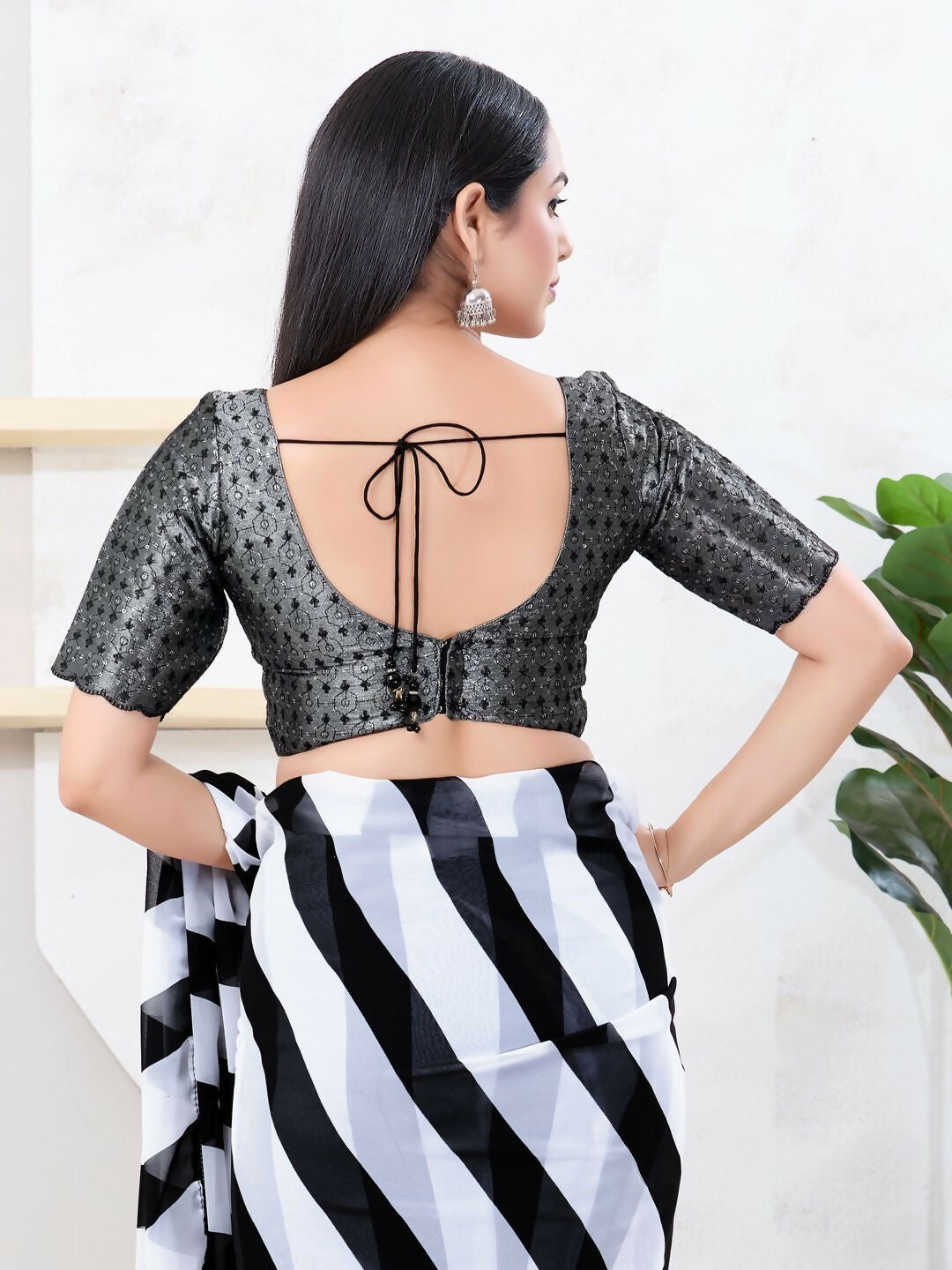 Joban Fashion Black Tissue Elbow Sleeveless Back Open Blouse