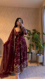Thumbnail for Teeya Creation Maroon Color Faux Georgette Long Party Wear Gown - Distacart