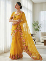 Thumbnail for Joban Fashion Yellow Candy Crush Party Wear Sarees - Distacart