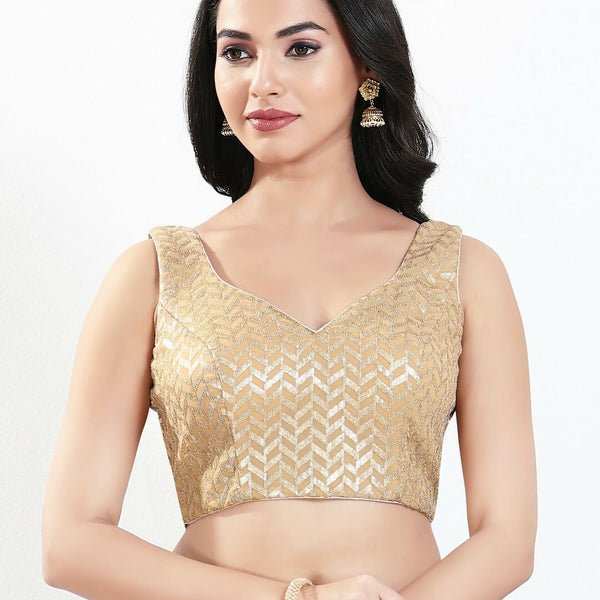 Joban Fashion Gold Silk Padded Blouse With Sweetheart Neck Sleeveless - Distacart