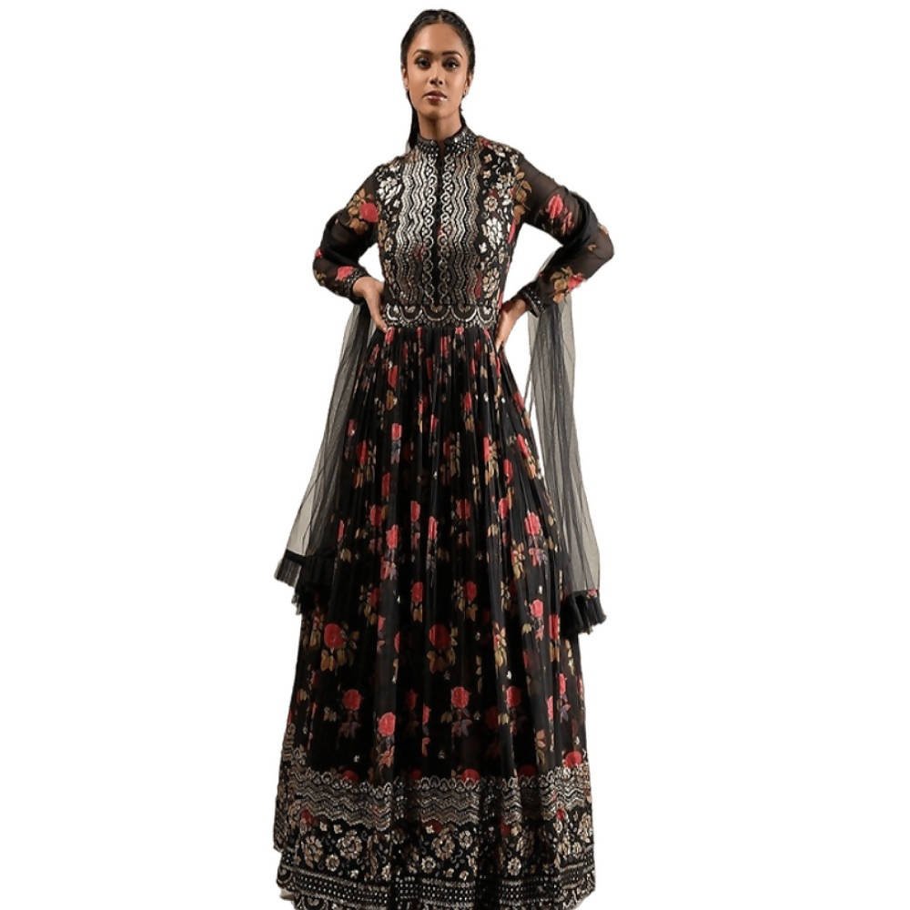 Arfa Fashion House Designer Georgette Black Gown