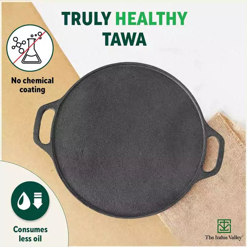 The Indus Valley CASTrong Cast Iron Roti/Dosa Tawa, Pre-seasoned, Nonstick, 100% Pure, Toxin-free, Gas & Induction,Spatula, 30.2cm, 2.4kg