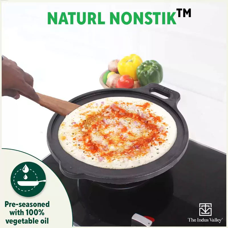 The Indus Valley Super Smooth Cast Iron Tawa,Pre-seasoned, Nonstick, 100% Pure, Toxin-free, Induction, 28/30.5cm, 2.8/2.9kg - Distacart