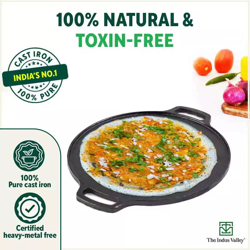 The Indus Valley CASTrong Cast Iron Roti/Dosa Tawa, Pre-seasoned, Nonstick, 100% Pure, Toxin-free, Gas & Induction,Spatula, 30.2cm, 2.4kg
