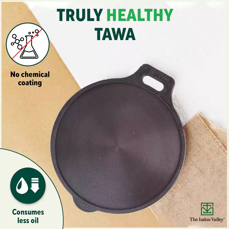 The Indus Valley Super Smooth Cast Iron Tawa,Pre-seasoned, Nonstick, 100% Pure, Toxin-free, Induction, 28/30.5cm, 2.8/2.9kg - Distacart