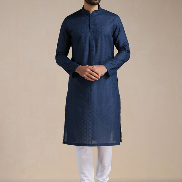 Manyavar Men Mandarin Collar Pure Cotton Kurta with Pyjamas - Distacart
