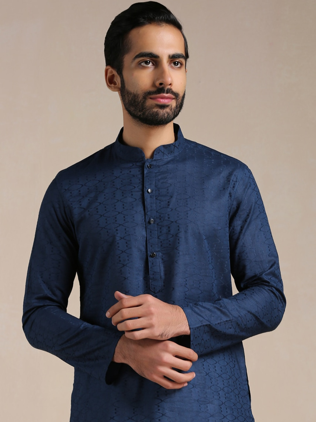 Manyavar Men Mandarin Collar Pure Cotton Kurta with Pyjamas - Distacart