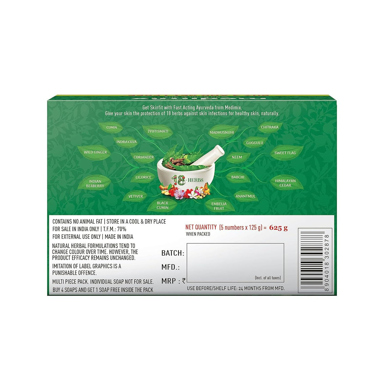 Medimix Ayurvedic Classic 18 Herbs Soap, 125 g (4 + 1 Offer Pack) - Distacart