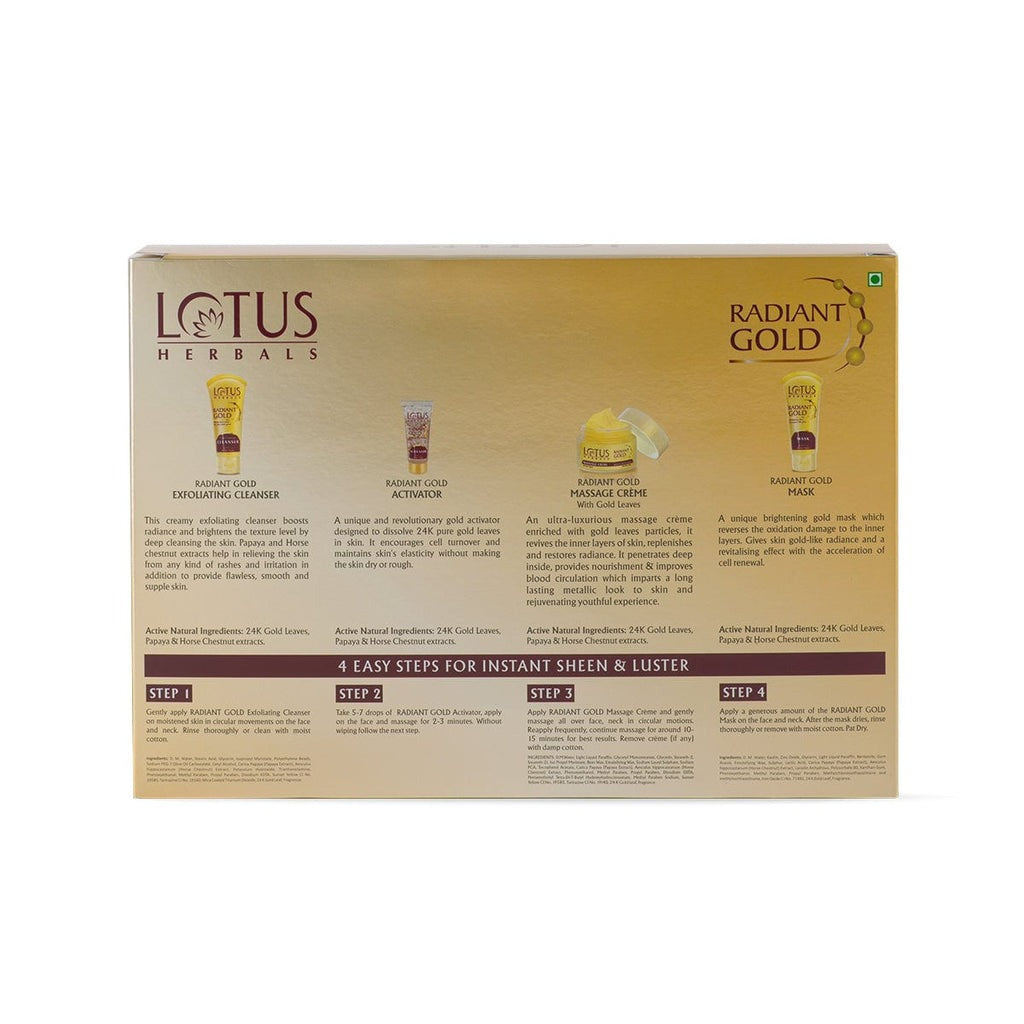 Lotus Herbals Radiant Gold Cellular Glow Facial Kit For All Skin Types - Distacart