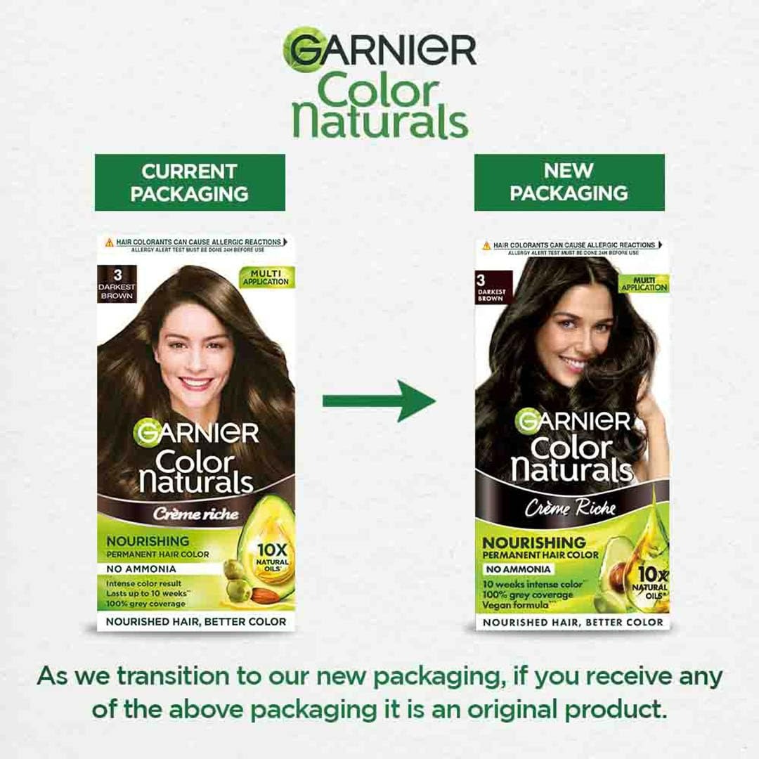 Garnier Color Naturals Creme Riche Hair Color, Shade 3 Darkest Brown - Distacart