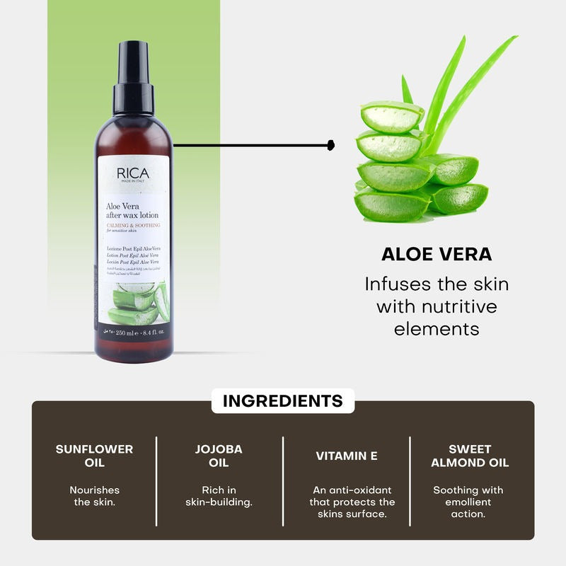 Rica Aloe Vera After Wax Lotion for Sensitive Skin With Sun Flower Oil, Jojoba Oil & Vitamin E - Distacart