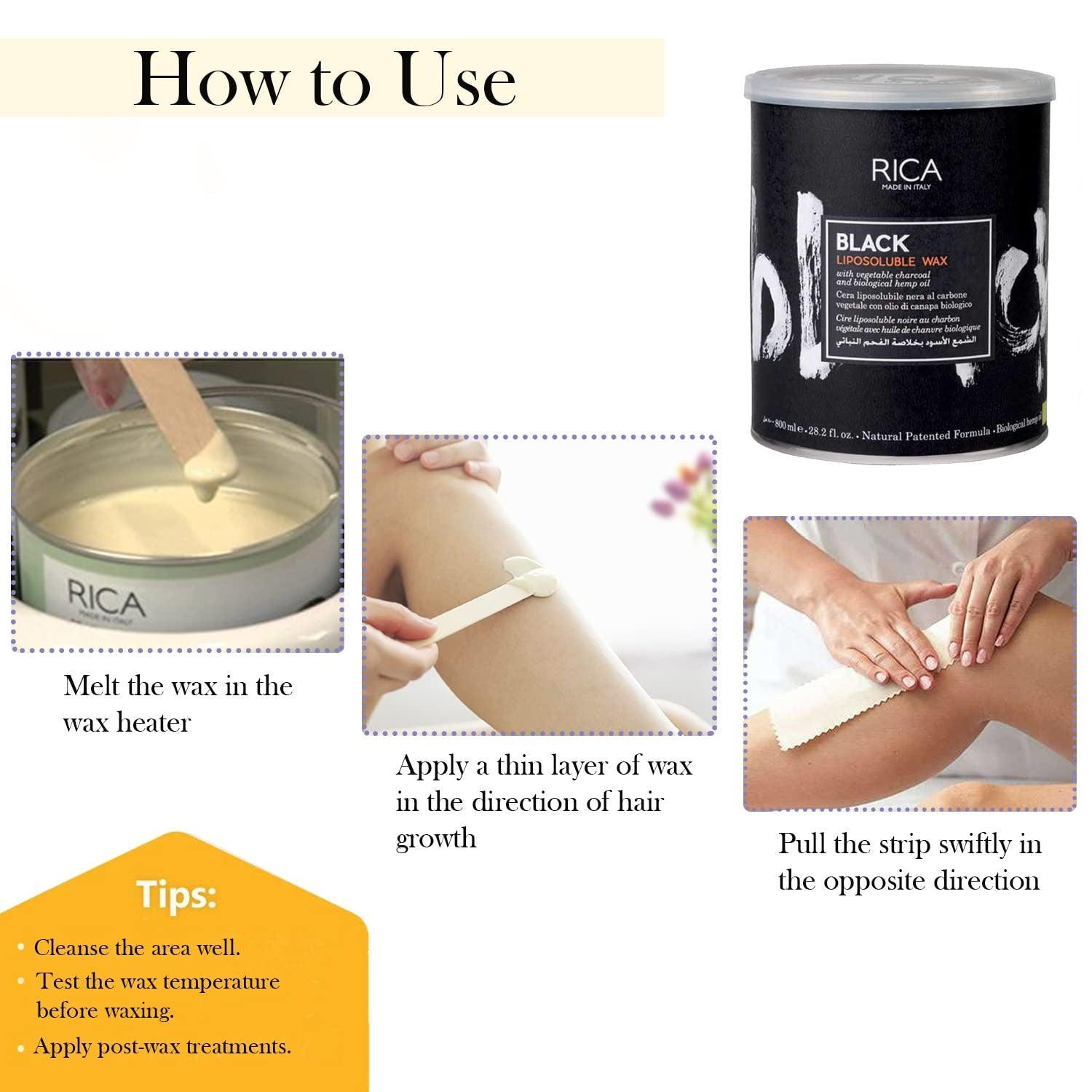 Rica Black Liposoluble Wax With Vegetable Charcoal, For All Skin Types - Distacart