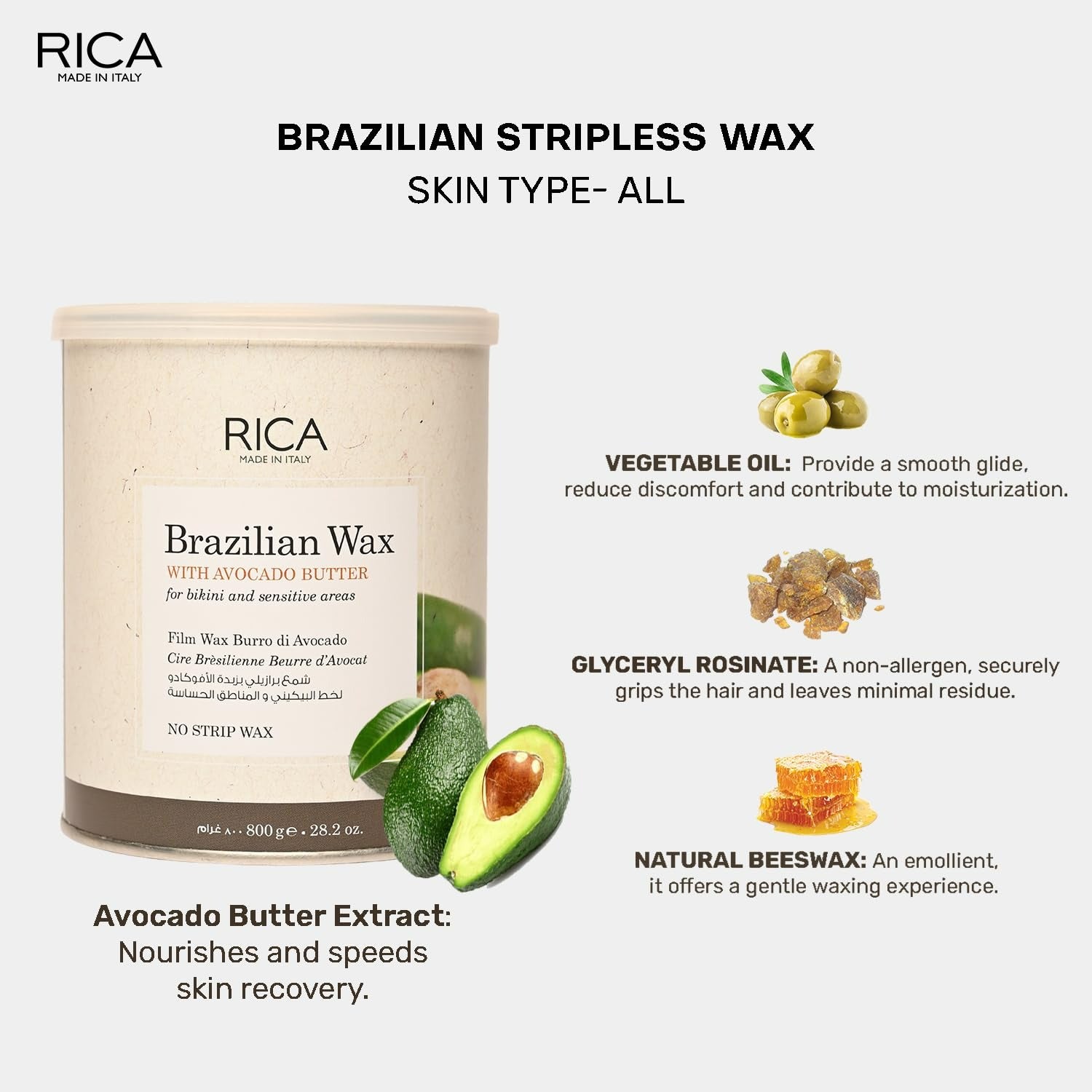 Rica Brazilian Wax with Avocado Butter, Natural & Stripless Wax - Distacart