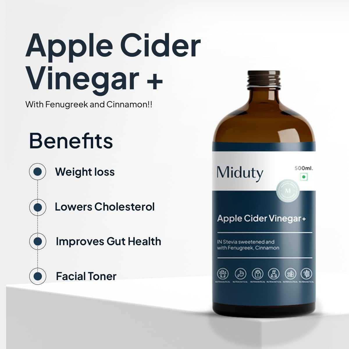 Miduty by Palak Notes Apple Cider Vinegar Stevia sweetened With Fenugreek Cinnamon - Distacart