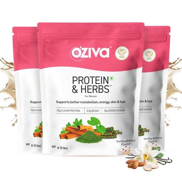 OZiva Protein & Herbs for Women - Protein Powder to Reduce Body Fat, Manage Weight & Metabolism, No Added Sugar - Distacart