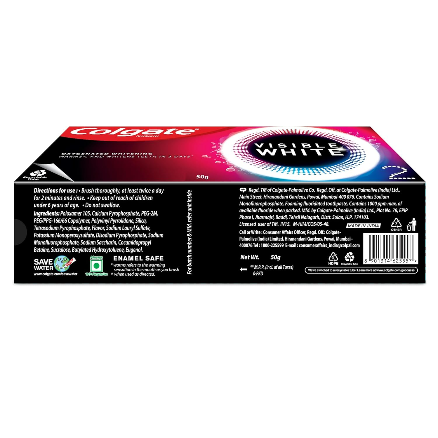 Colgate Visible White O2 Teeth Whitening Toothpaste with Peppermint Sparkle - Distacart