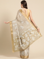Thumbnail for Beige Silk Blend Digital Print Floral Saree with Unstitched Blouse - Hiral Fashion - Distacart