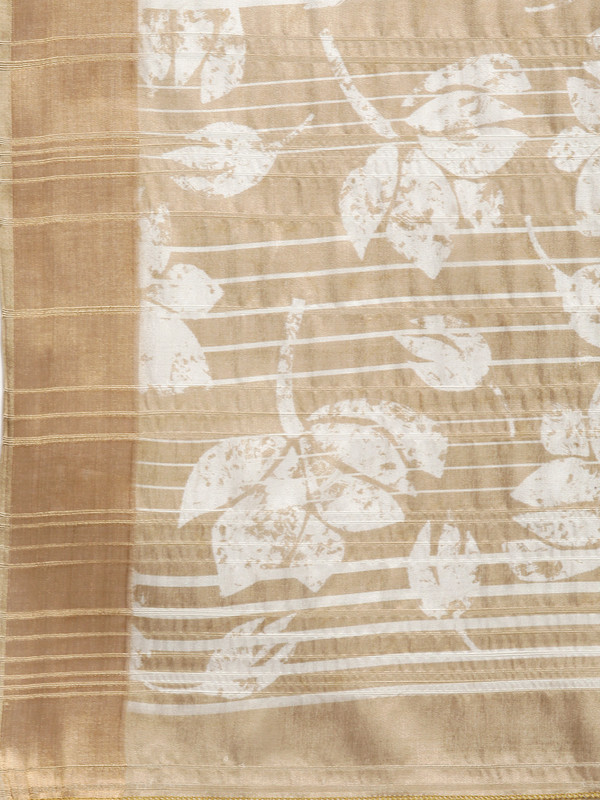 Beige Silk Blend Digital Print Floral Saree with Unstitched Blouse - Hiral Fashion - Distacart