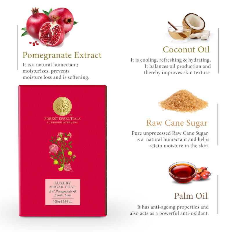 Forest Essentials Luxury Sugar Soap Iced Pomegranate & Kerala Lime - Distacart