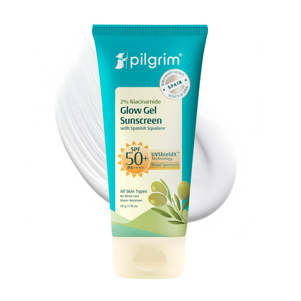 Pilgrim 2% Niacinamide Glow Sunscreen SPF 50 +++ Enhances Glow, Broad spectrum, Non-greasy, No white cast & Prevents Tanning - Distacart