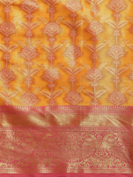 Thumbnail for Mustard Brocade Zari Woven Floral Saree with Unstitched Blouse - Hiral Fashion - Distacart