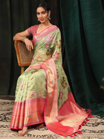 Thumbnail for Green Art Silk Digital Print Floral Saree with Unstitched Blouse - Hiral Fashion - Distacart