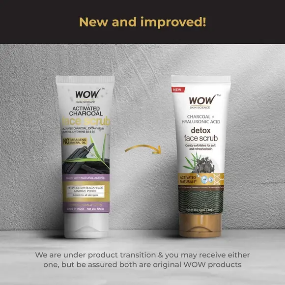 Wow Skin Science Charcoal & Hyaluronic Acid Detox Face Scrub - Distacart