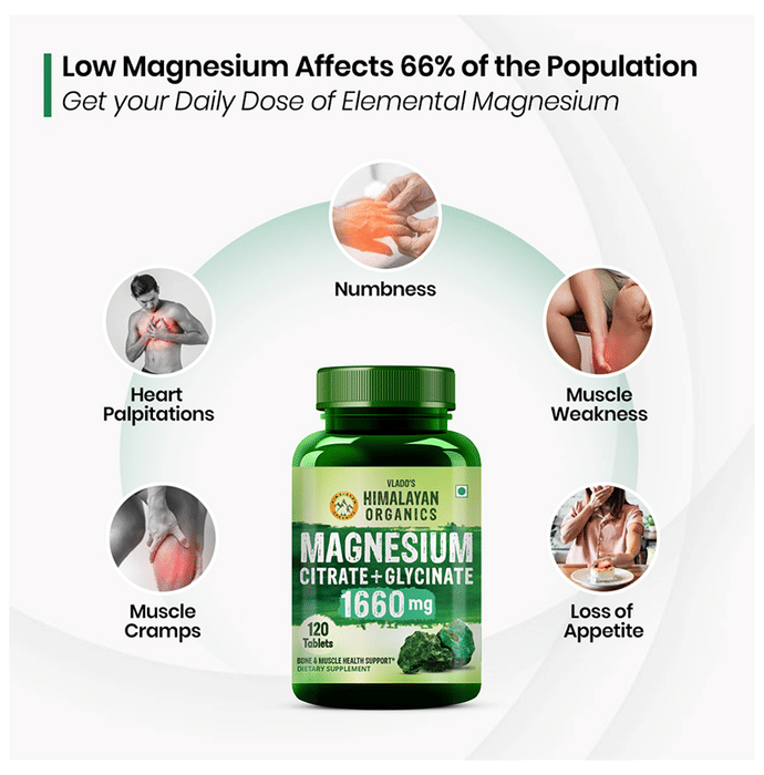 Himalayan Organics Magnesium Citrate+Glycinate Tablets (1660mg) - Distacart