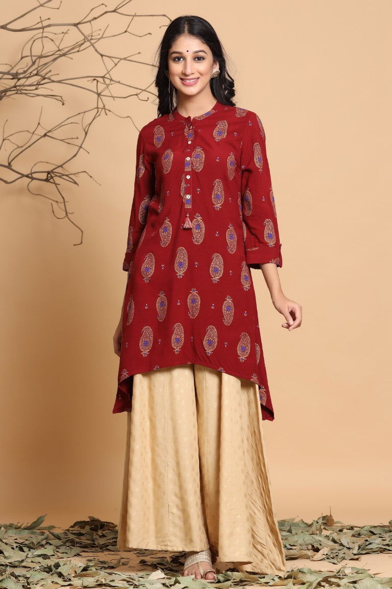 Juniper Maroon Viscose Rayon Kurta - Distacart