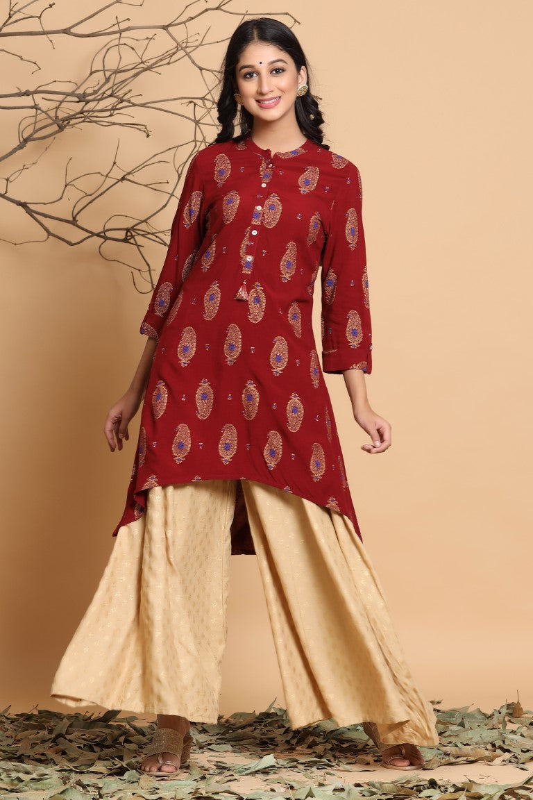 Juniper Maroon Viscose Rayon Kurta - Distacart