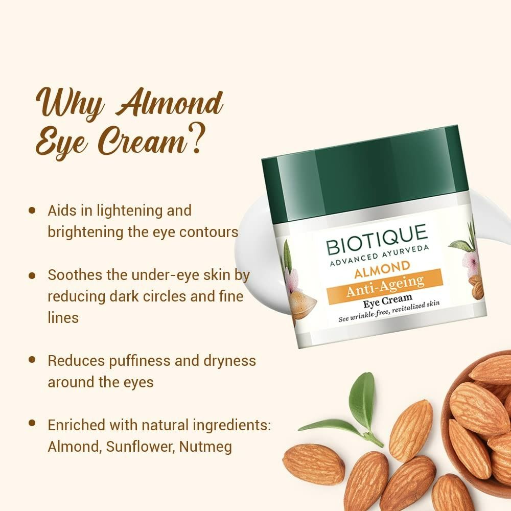 Biotique Bio Almond Soothing And Nourishing Eye Cream - Distacart