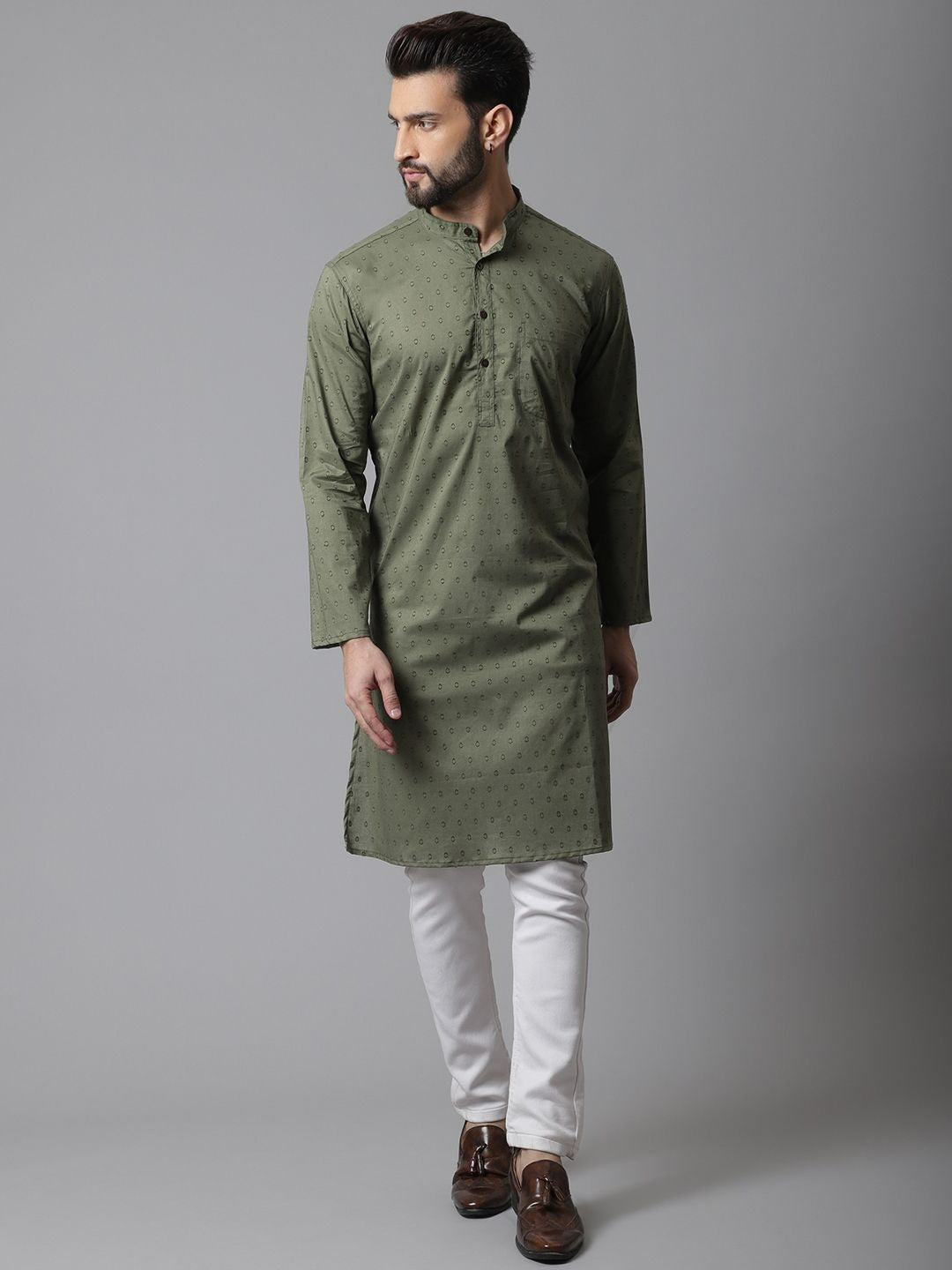 Even Apparels Green Pure Cotton Kurta With Band Collar - Distacart
