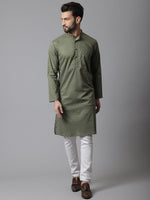 Thumbnail for Even Apparels Green Pure Cotton Kurta With Band Collar - Distacart