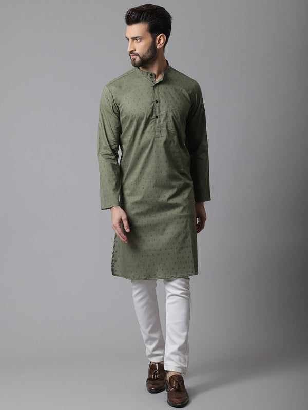 Even Apparels Green Pure Cotton Kurta With Band Collar - Distacart